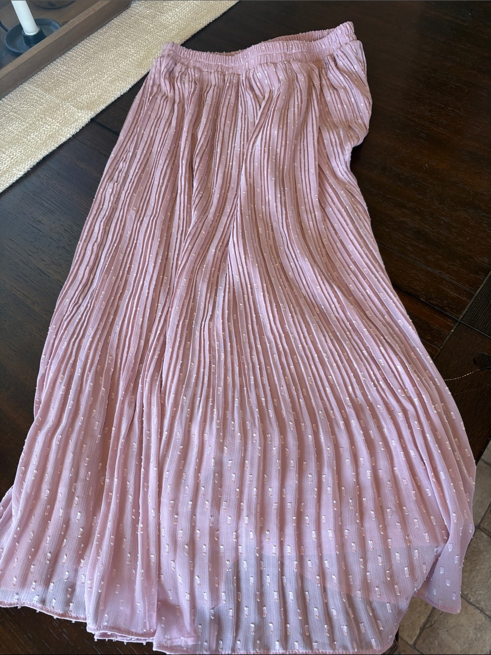 Pleated Midi Skirt in Soft Pink with Subtle Dot Texture